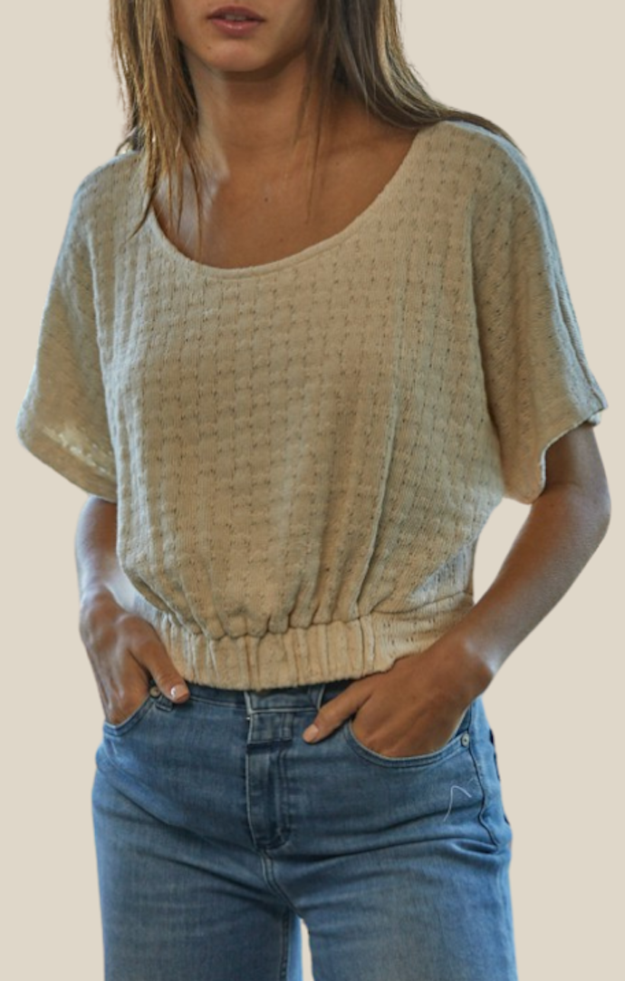 By Together Ivory Short Sleeve Round Neck Knit Top