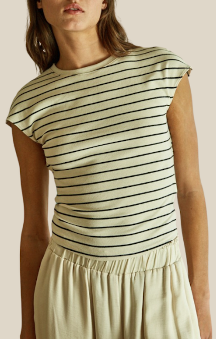By Together Cream/Black Stripe Open Twist Back Top