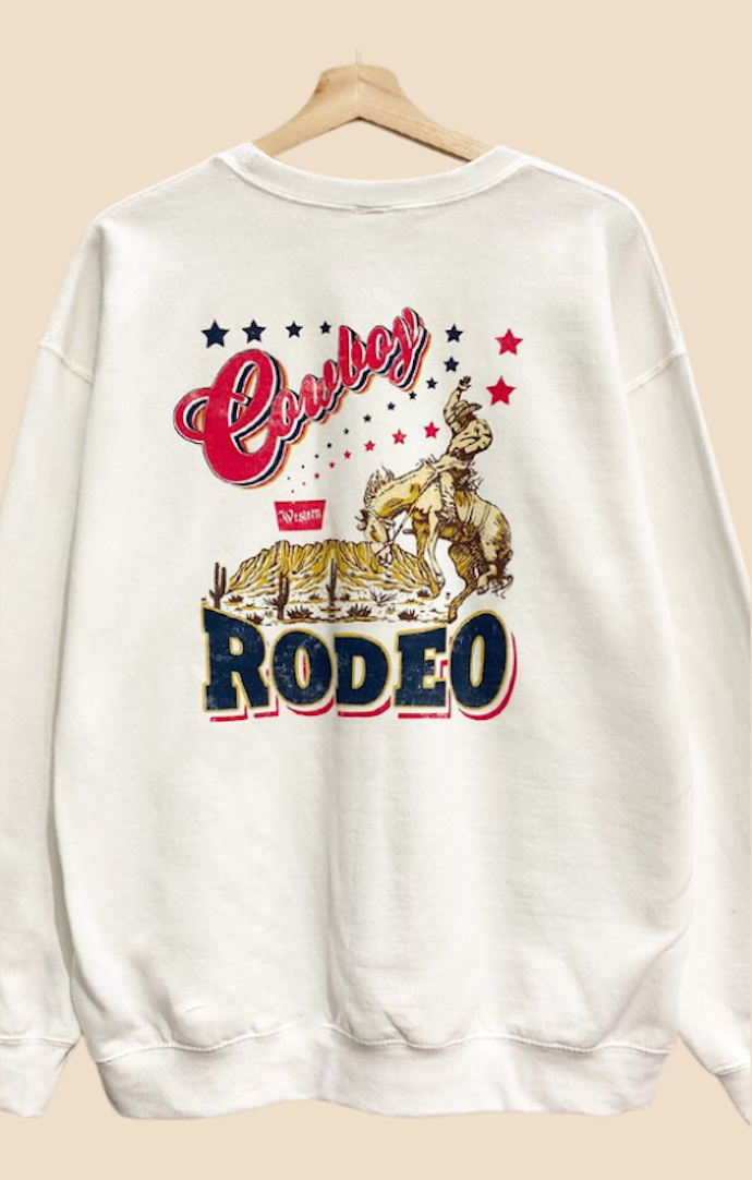 Sweet Claire White "Cowboy Rodeo" Crewneck