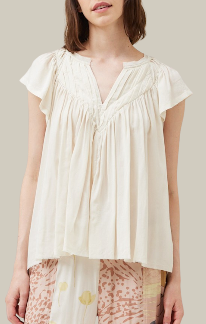 Grade & Gather Ivory Short Sleeve Shirred Summer Blouse