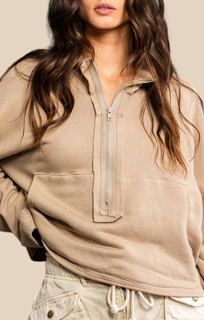 BucketList Taupe French Terry Cropped Sweater
