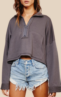 BucketList Charcoal French Terry Cropped Sweater 