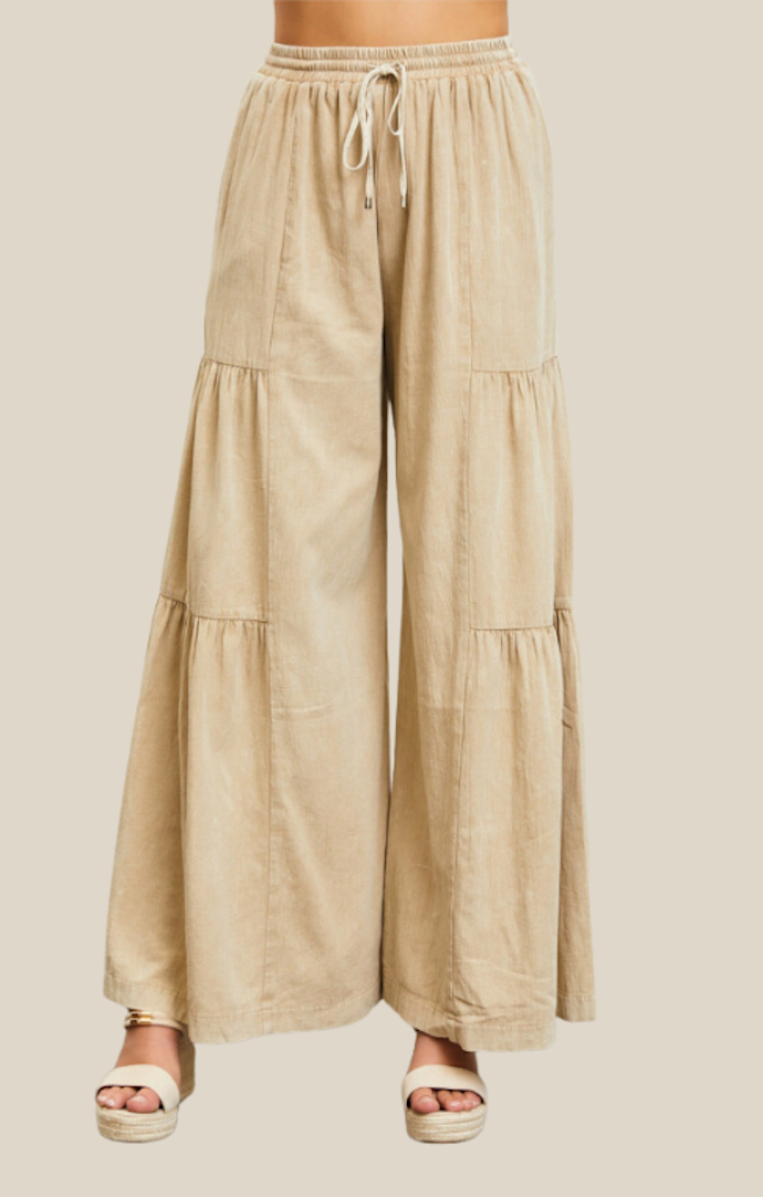 Mustard Seed Washed Taupe Woven Wide Leg Trouser Pants