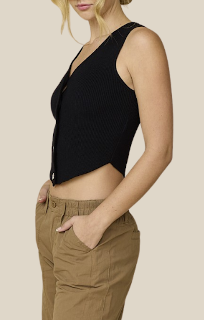 Papermoon Black Button Front Sleeveless Knit Crop Top