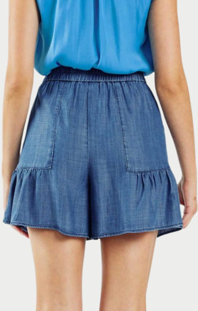 Current Air Chambray Elastic Waist Tiered Shorts