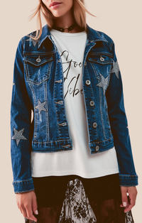 Q2 Blue Denim Star Embellished Jacket