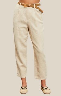 Mustard Seed Natural Belted Elastic Woven Trousers
