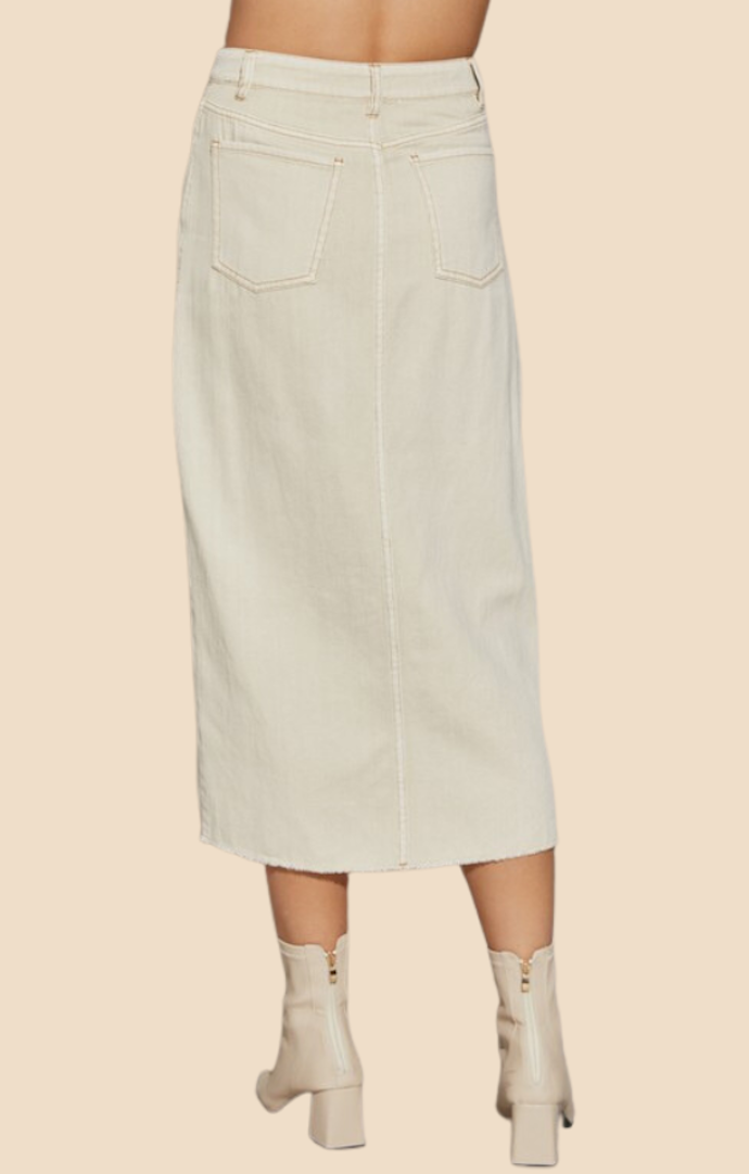 Mustard Seed Ecru Denim Front Slit Maxi Skirt