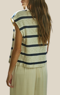 By Together Cream/Navy Stripe Cap Sleeve Top