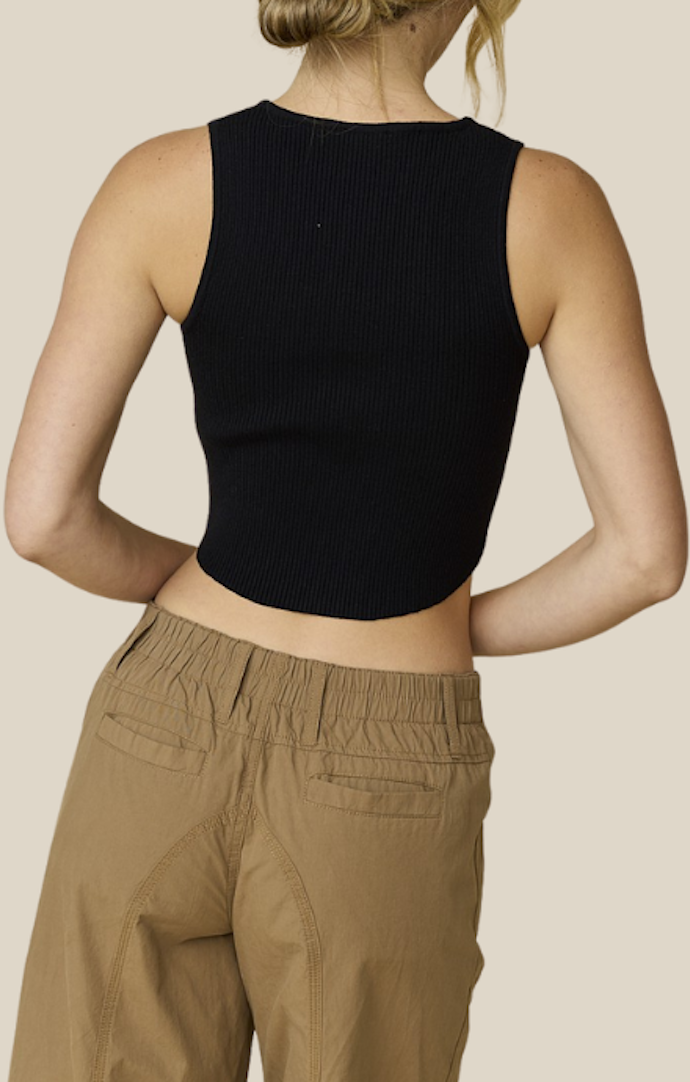 Papermoon Black Button Front Sleeveless Knit Crop Top