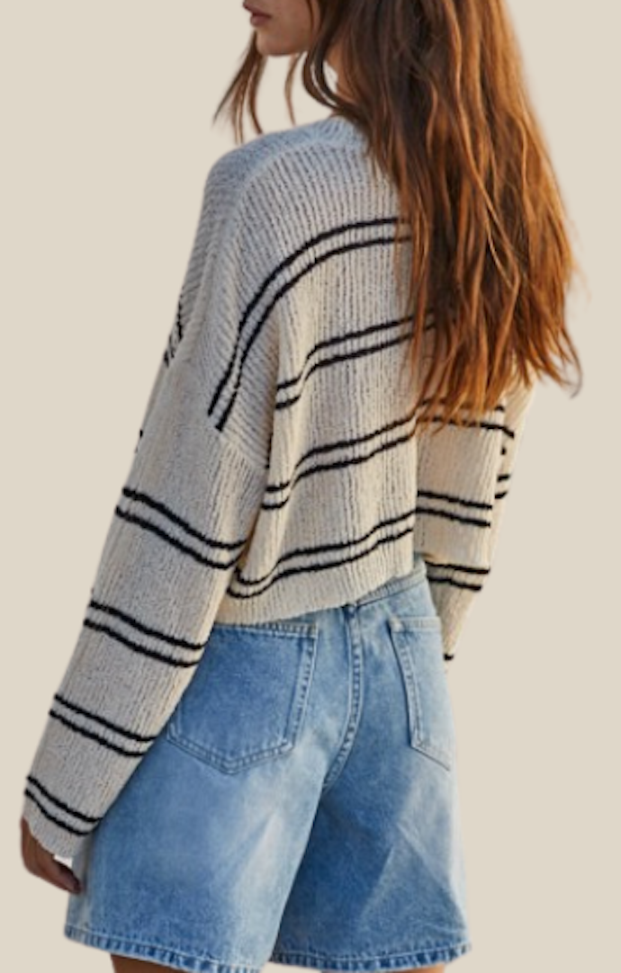 By Together Cream/Black Stripe Crop Sweater