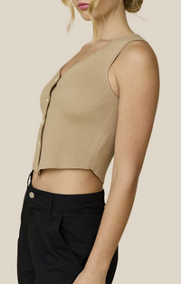 Papermoon Taupe Button Front Sleeveless Knit Crop Top