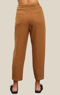 Mustard Seed Argan Oil Belted Elastic Woven Trousers