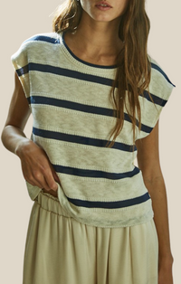 By Together Cream/Navy Stripe Cap Sleeve Top