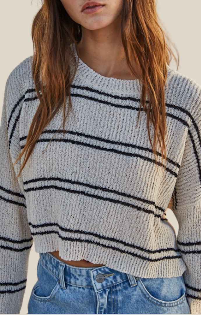 By Together Cream/Black Stripe Crop Sweater