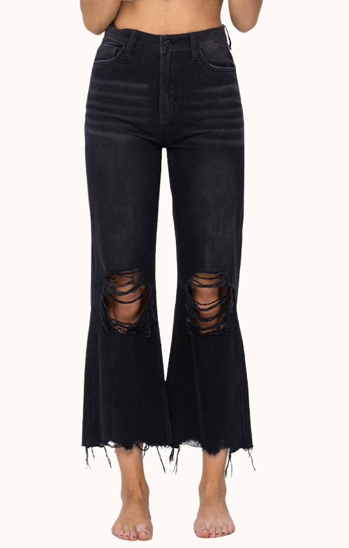 Vervet Black Denim Vintage Crop Flare Jeans