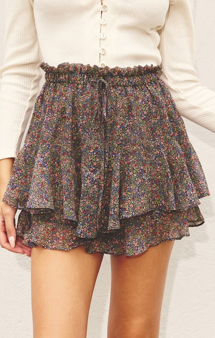 Dress Forum Navy and Multi Floral Flowy Skort