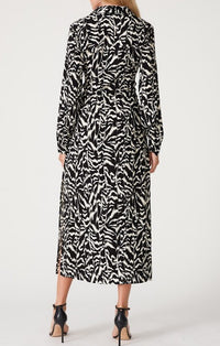 Lovestitch Black/Natural Long Sleeve Button Down Maxi Dress
