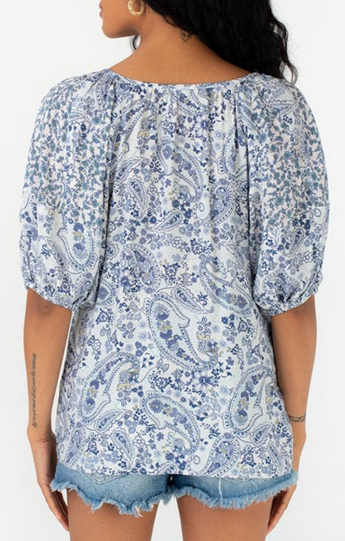 Lovestitch Blue Balloon Sleeve Top