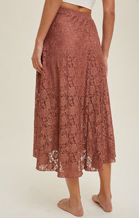 Wishlist Burl Wood Floral Lace Midi Skirt 