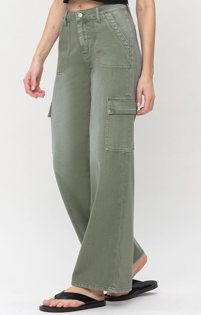 Vervet Army Green Cargo Pocket Jeans