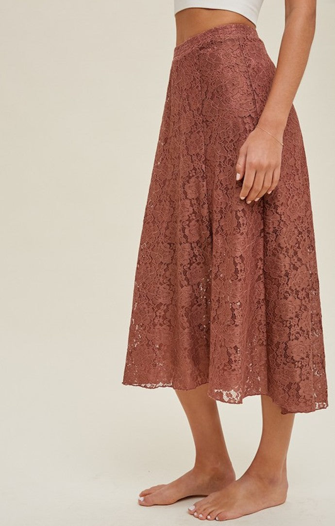 Wishlist Burl Wood Floral Lace Midi Skirt 