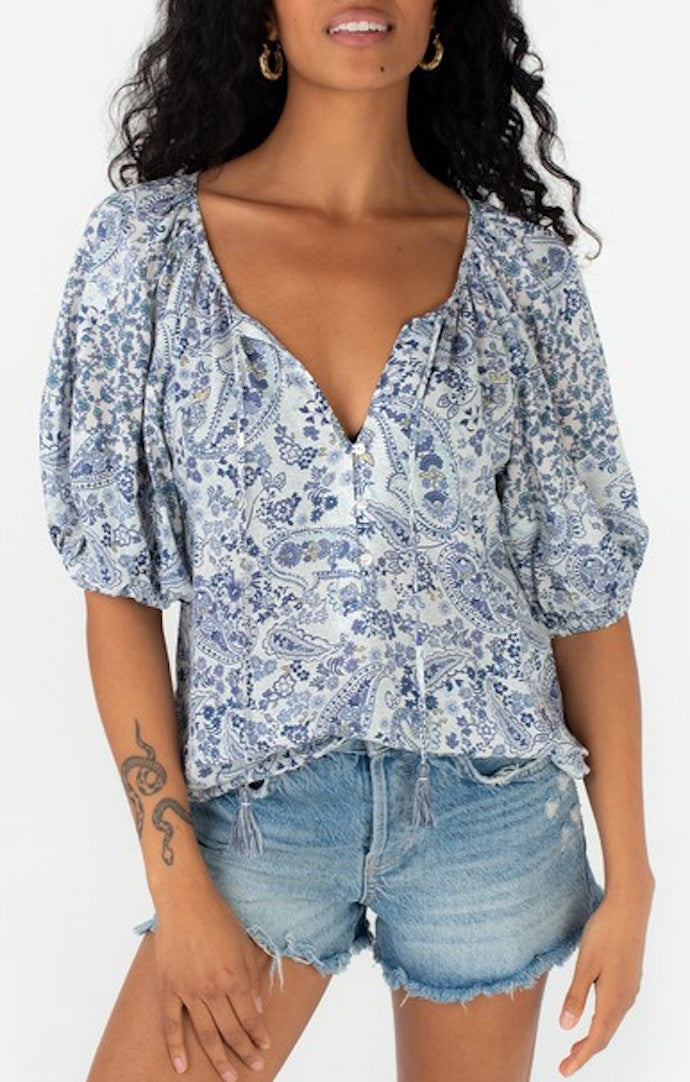 Lovestitch Blue Balloon Sleeve Top