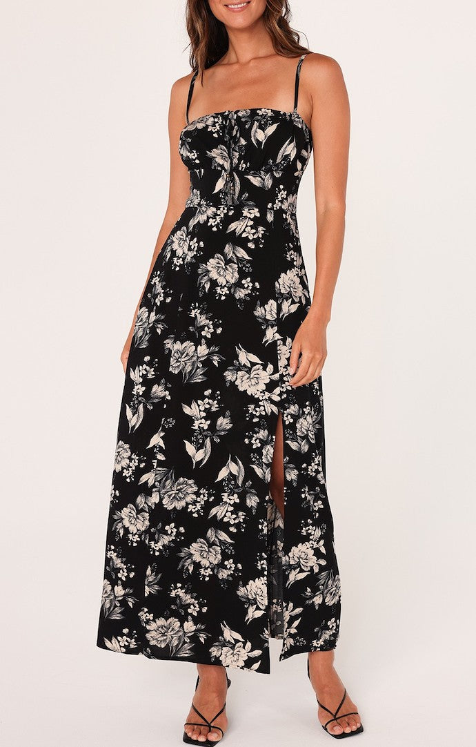 Lovestitch Black/Natural Floral Print Maxi Dress 