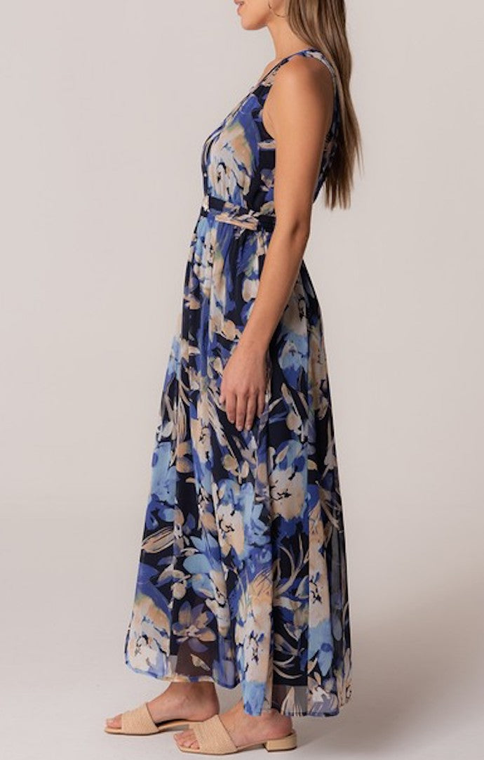 Lovestitch Navy Multi V-Neck Side Slit Maxi Dress 