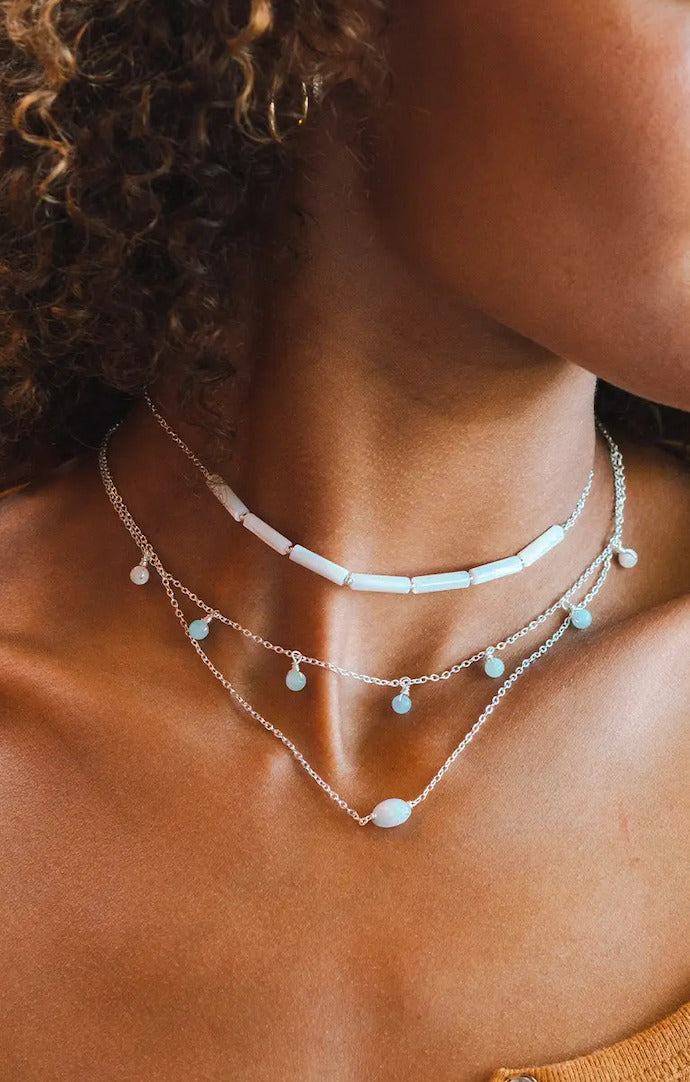 Lotus and Luna Mother Of Pearl Beaded Necklace
