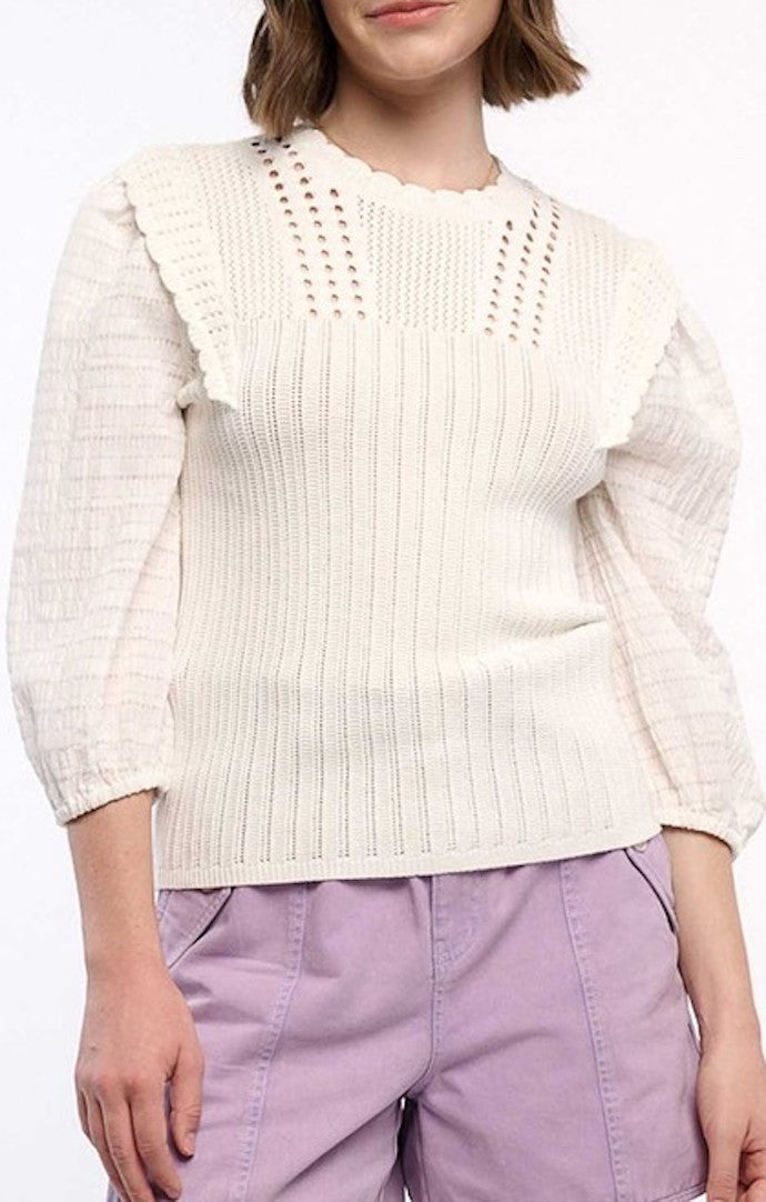 Current Air Ivory Scallop Edge Sweater