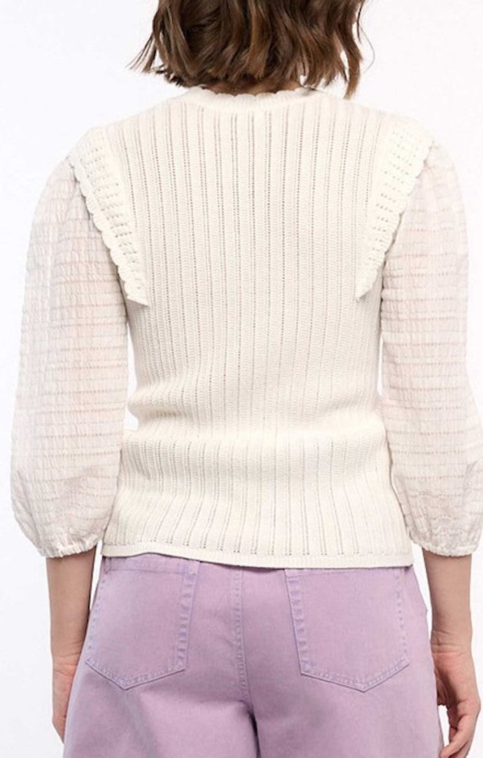 Current Air Ivory Scallop Edge Sweater