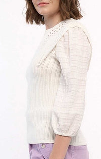 Current Air Ivory Scallop Edge Sweater