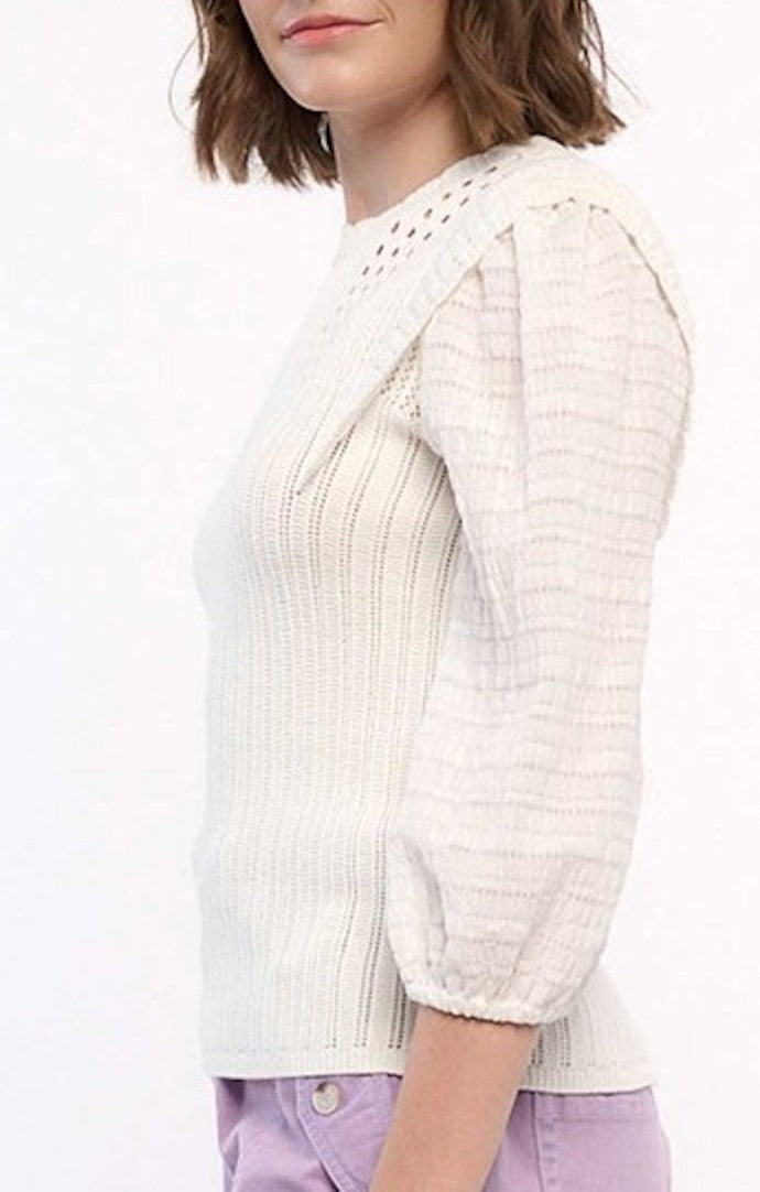 Current Air Ivory Scallop Edge Sweater