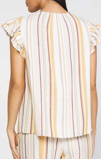 Current Air Ivory Multi Flutter Sleeve Top