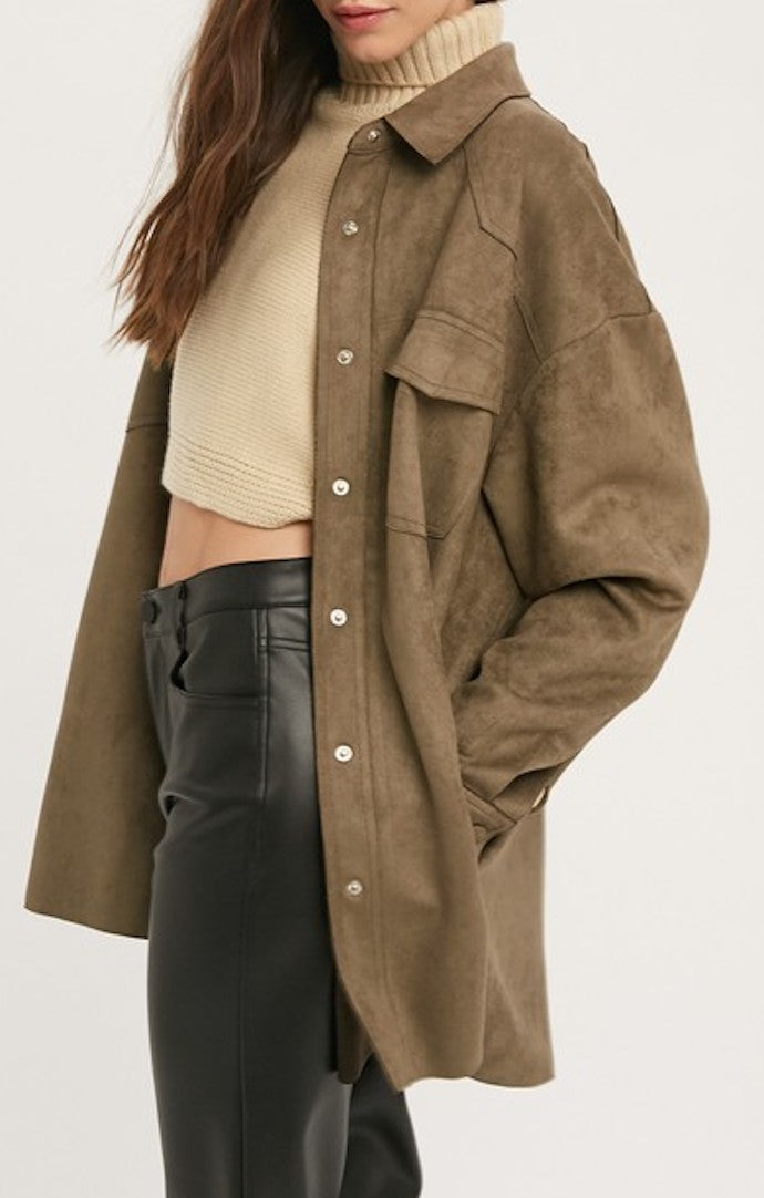 The Only One Olive Suede Shacket