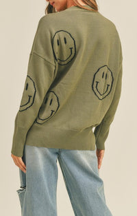 Miou Muse Olive Smile Pattern Sweater
