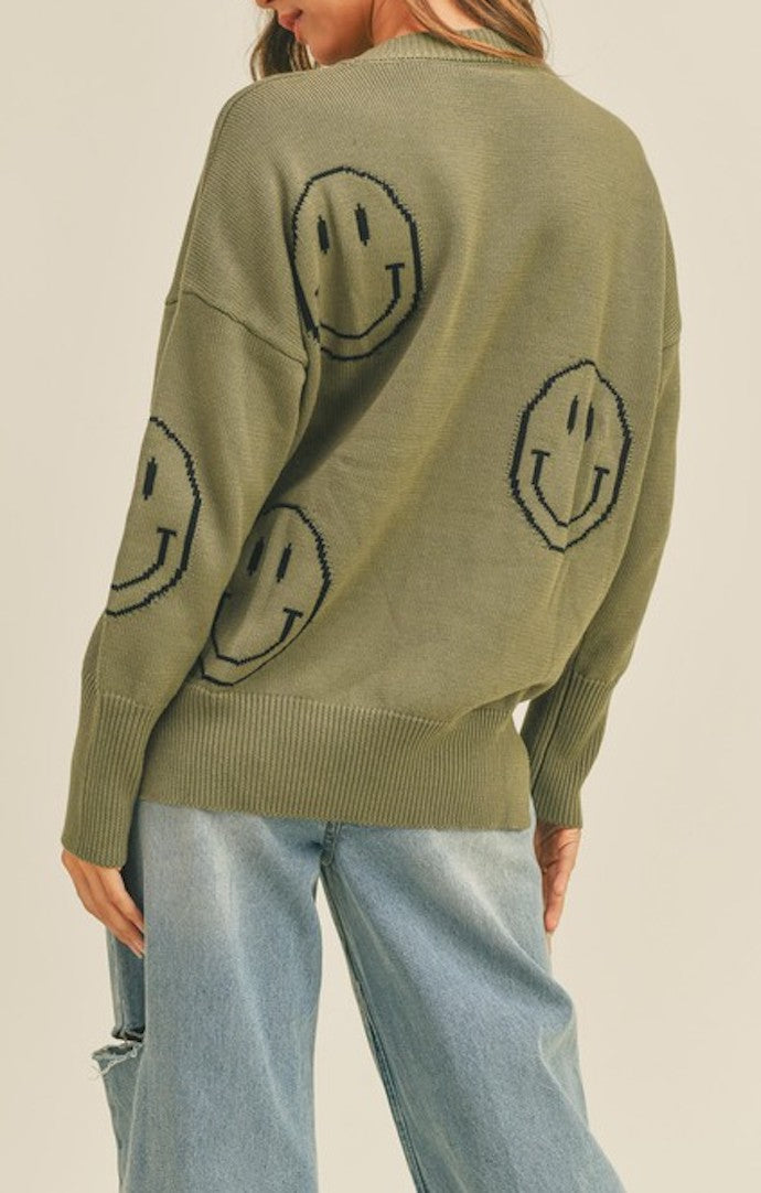 Miou Muse Olive Smile Pattern Sweater