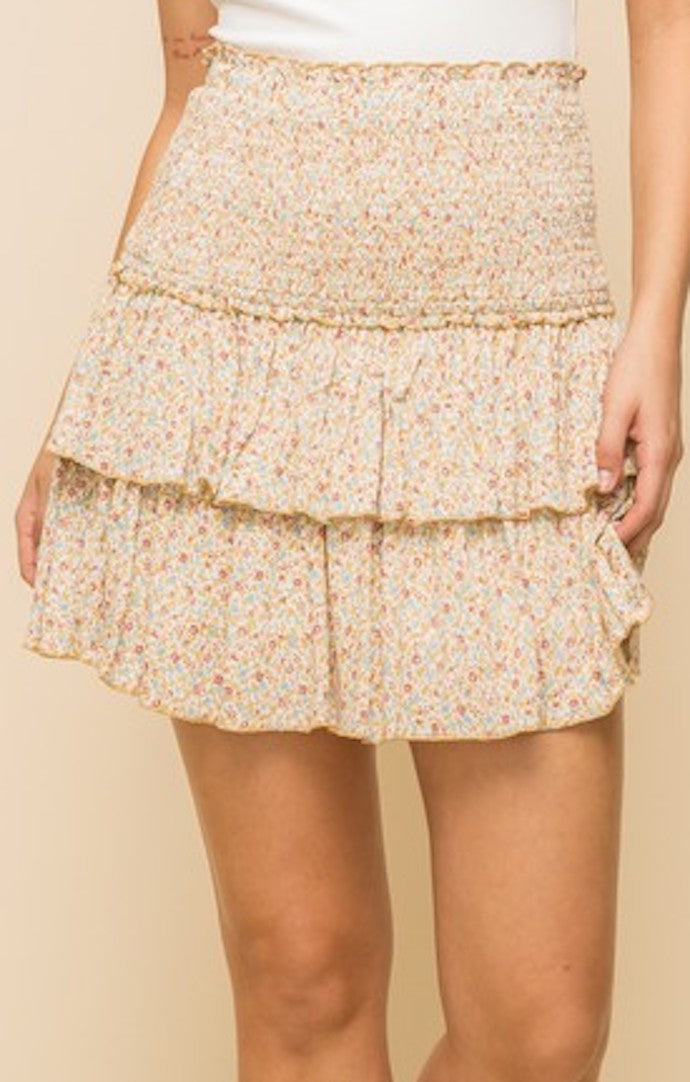Hem and Thread Mustard Floral Mini Skirt