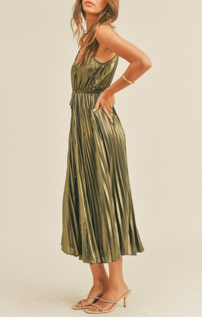 Lorelei Gold Pleated Maxi Dress