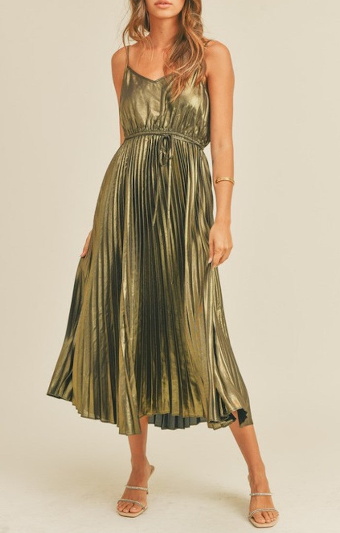 Lorelei Gold Pleated Maxi Dress