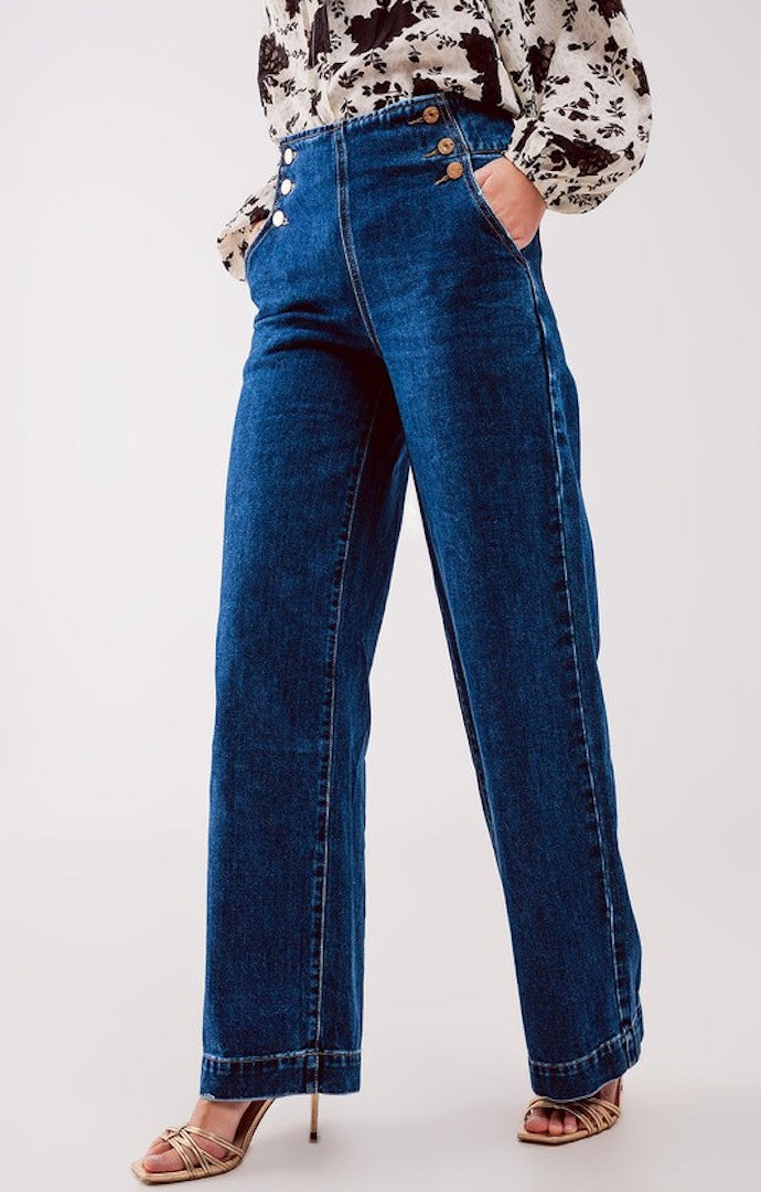 Cadena Blue Wide Leg Straight Jeans