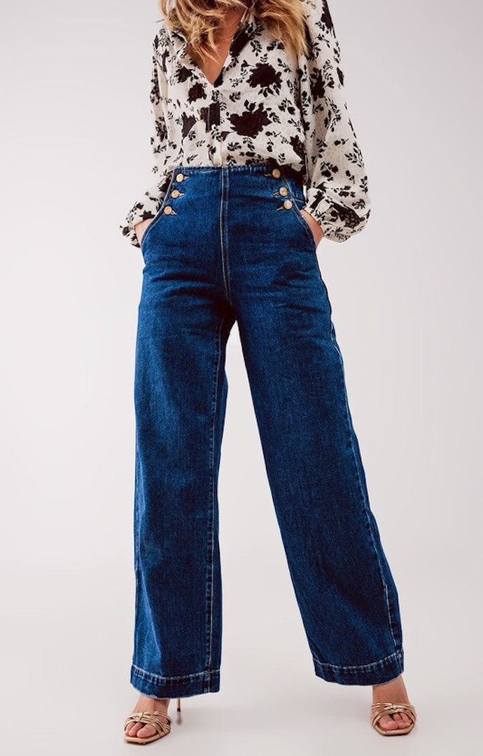 Cadena Blue Wide Leg Straight Jeans