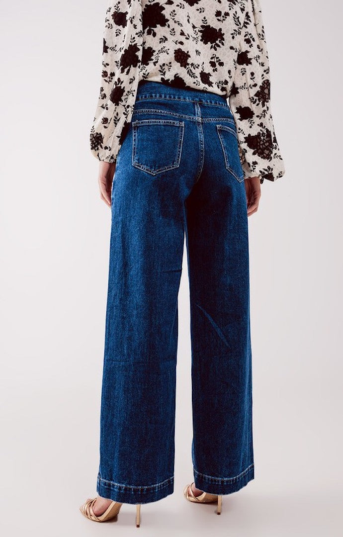 Cadena Blue Wide Leg Straight Jeans