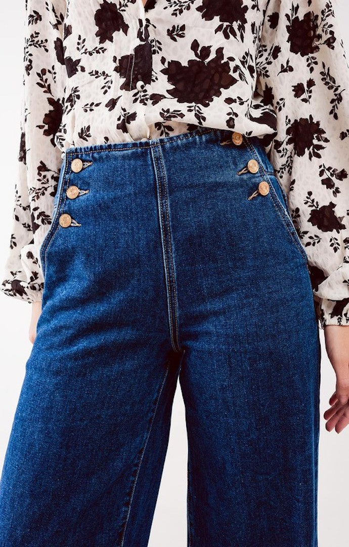 Cadena Blue Wide Leg Straight Jeans