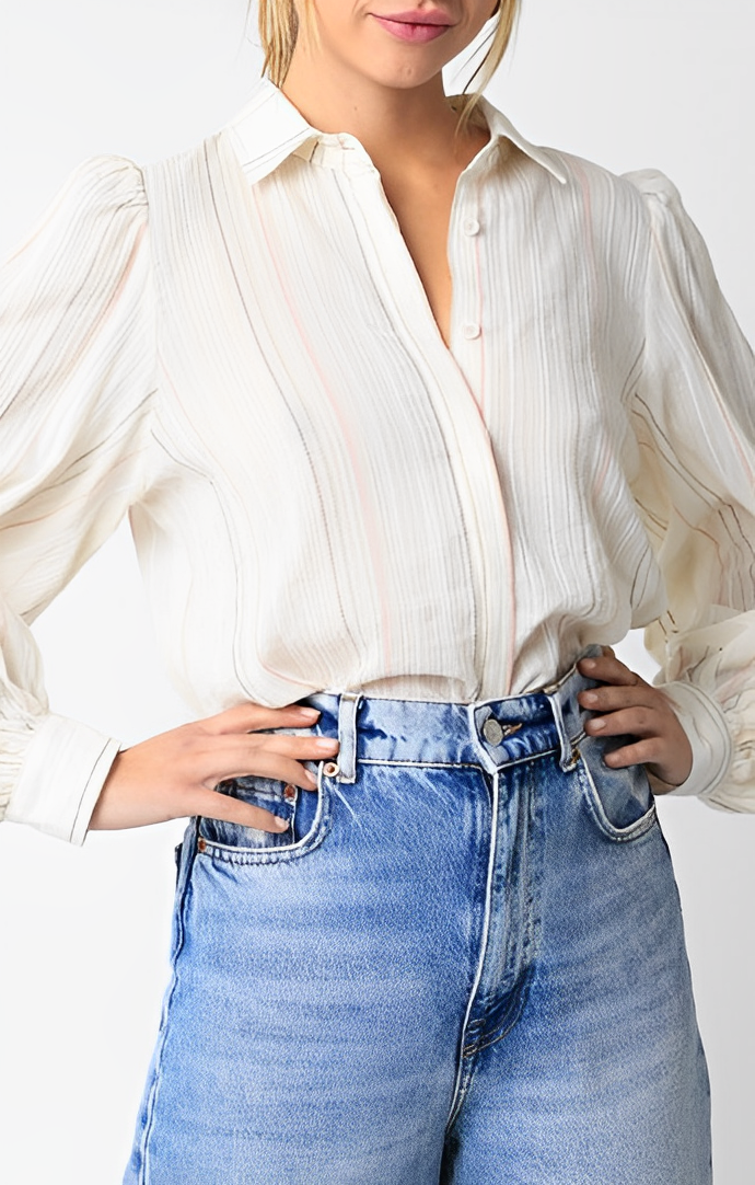 Clara Cream Long Sleeve Button Up Blouse
