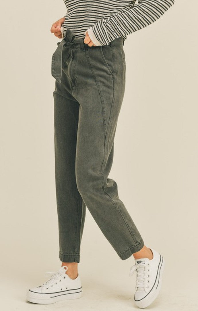 Marci Charcoal Tencel Tie Waist Pants