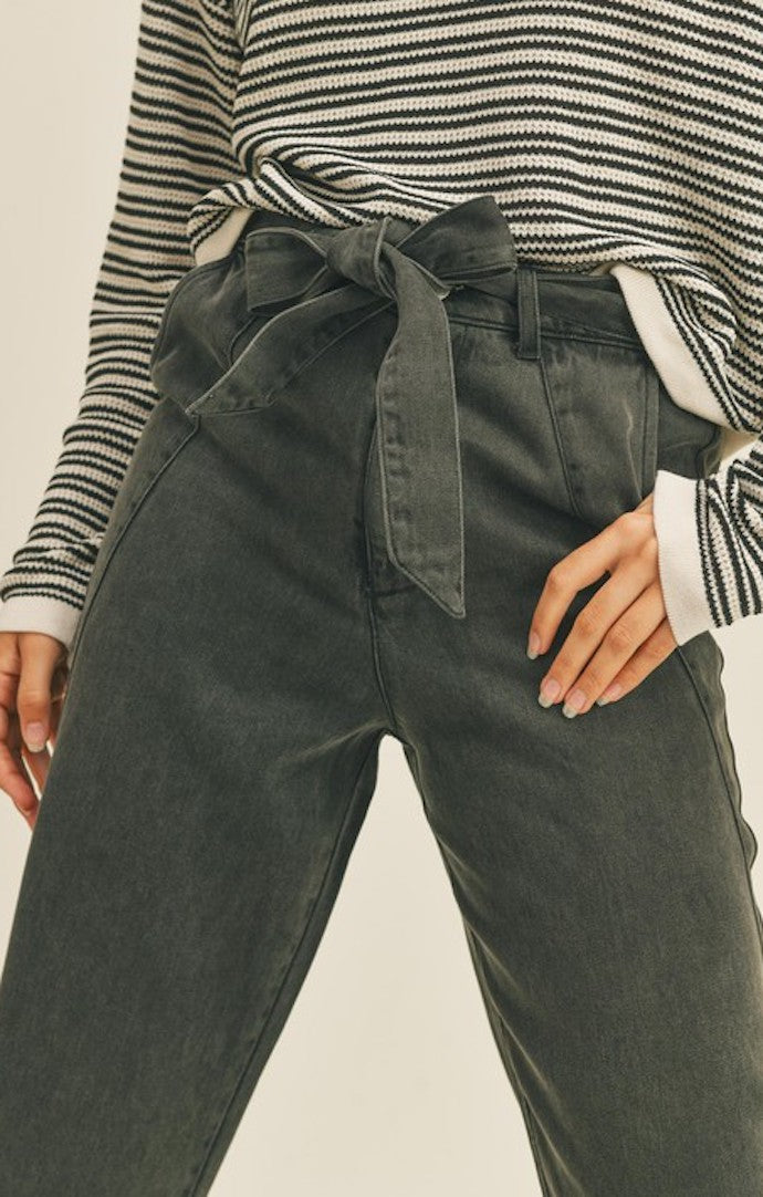 Marci Charcoal Tencel Tie Waist Pants