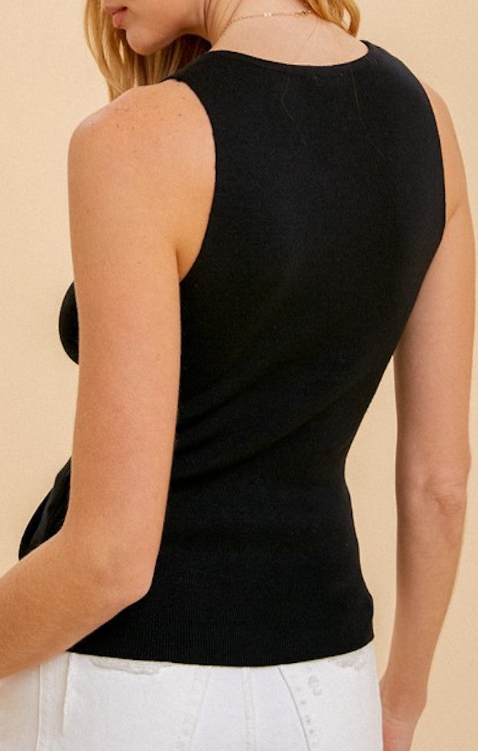 Hem & Thread Black V-Neck Tank Sweater 