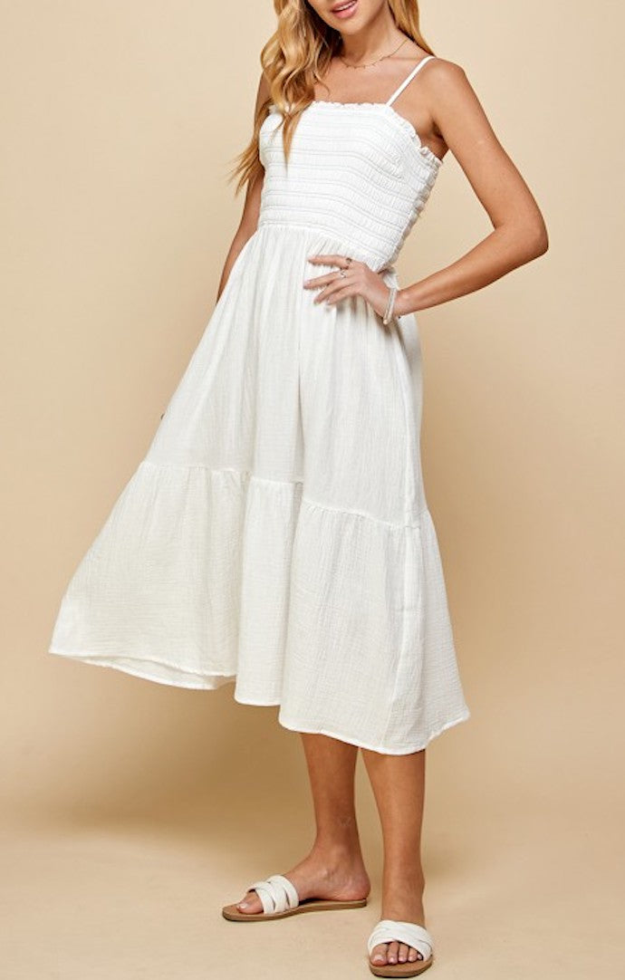 Addy Tiered Off White Midi Dress